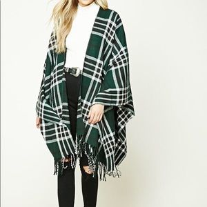 Fringed Green Plaid Poncho